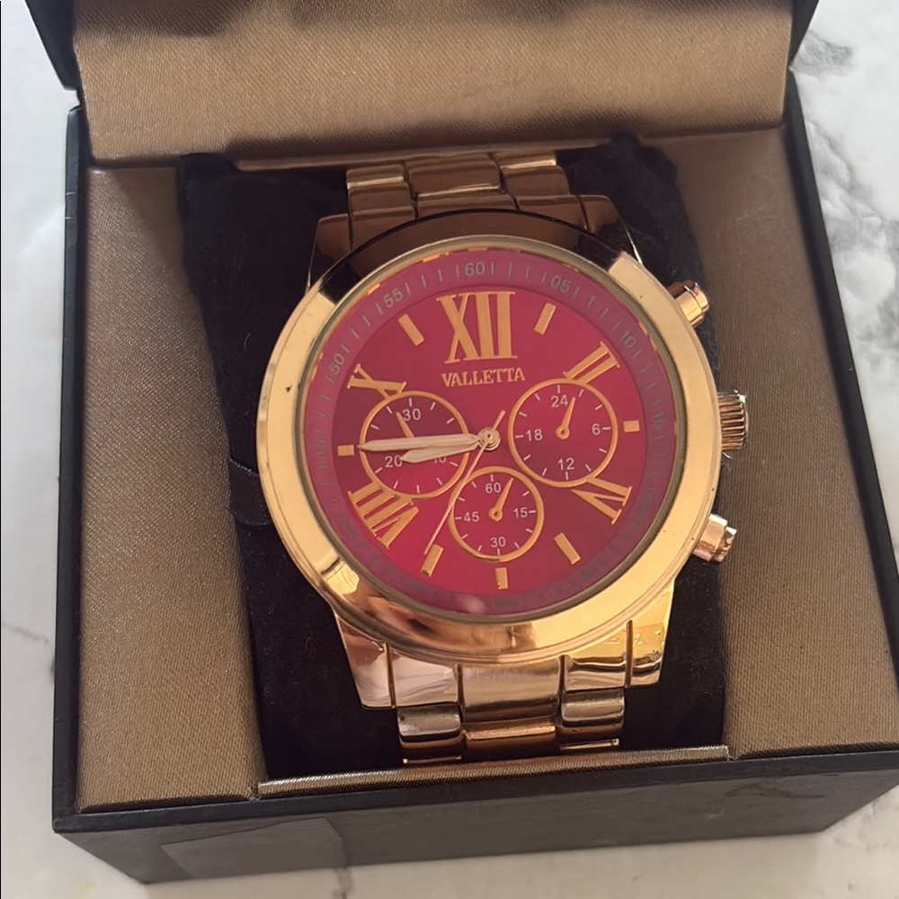 Gold and Red Women's Watch